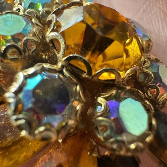 Vintage Rootbeer Citrine 1960s Rhinestone Beooch And Earrings Set - Picture 8 of 8